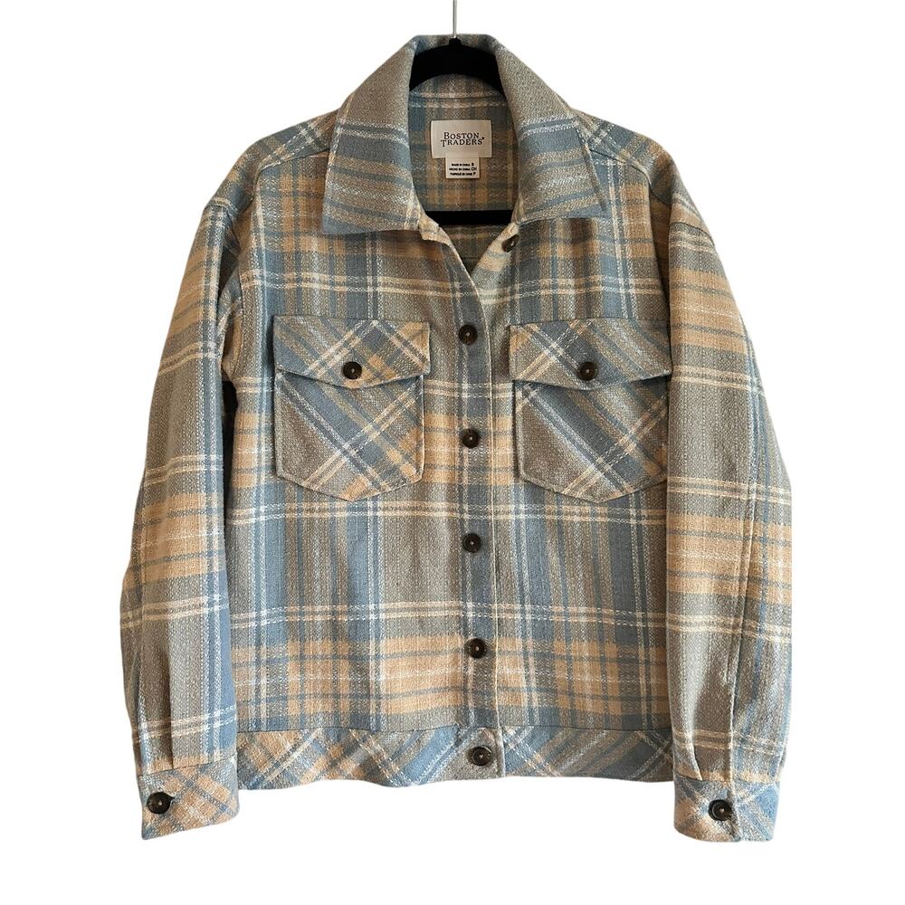 Boston Traders Shacket Shirt Jacket in Blue and Cream Plaid Size Small